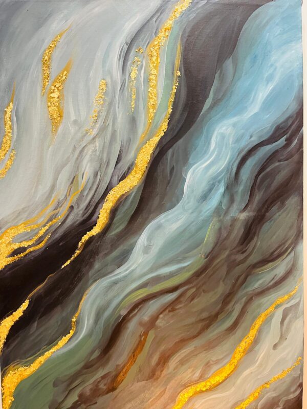 "Golden Currents" – Abstract Elegance by Zirwa (2x3 ft, Handmade Oil Painting) - Image 2