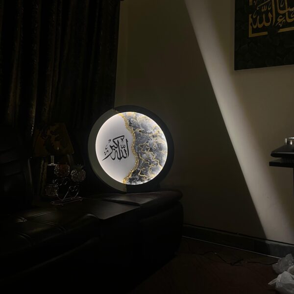 "Allah Hu Akbar" – Round Acrylic Calligraphy with LED Frame (2x2 ft, Customizable) - Image 3